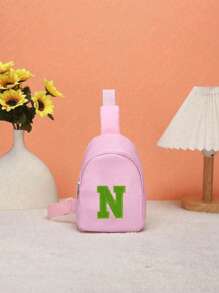 1 bolso de hombro juvenil y riñonera, con un patrón de letras de diferentes colores de la A a la Z en la riñonera, letras coloridas llenas de destellos, material de nailon con correa de hombro ajustable, para viajes de temporada y al aire libre, cierre de cremallera de metal para proteger los artículos