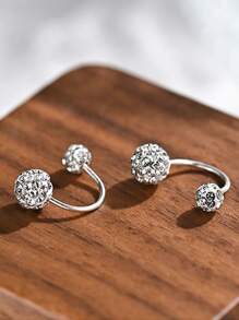 1 pièce Piercing de nombril en argent sterling S999 en forme de U Shambhala avec double diamant, bijou de piercing corporel