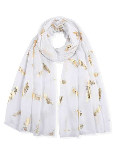 1pc Feather Foil Print Scarf Shawl Headscarf