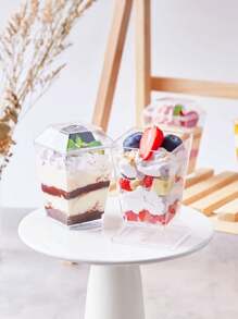 1set/10pcs, Plastic Dessert Cups With Lids, Mini Pudding Jars, Summer Dessert Cups, Suitable For Tasting Appetizers, Fruits, Ice Cream, Mousses, Cakes, Come With Transparent Spoons