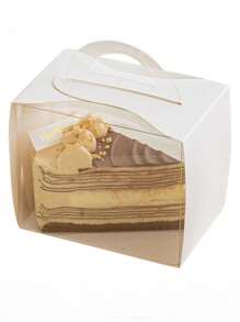5pcs/Set White Transparent Window Cake Boxes With Base, Two Shapes Available, Material, Suitable For Cake Shops, Dessert Shops, Household Use, Gift Packaging, Great Cake Packaging Box (No Stickers Included)