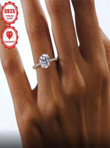 1pc Moissanite Engagement Ring, Vintage Luxury Style, 925 Silver With Moissanite, Ideal For Christmas And Weddings, Suitable For Daily Wear - Women'S Rings