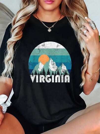 100% Cotton Virginia State Retro Vintage T-Shirt Casual Short Sleeve Shirt