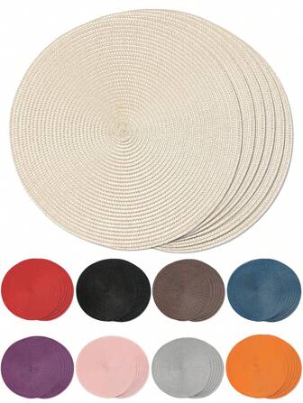 2 pezzi/4 pezzi/6 pezzi Sottopiatti tondi intrecciati in PP da 15 pollici, opzioni di colori multipli, lavabili, antiscivolo e resistenti al calore, adatti per la decorazione della tavola domestica, feste, ristoranti, cucine, stile fattoria, feste di Natale e Capodanno