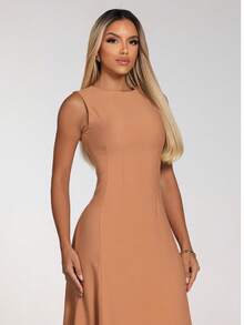 Women's Marrente Party Dress Long Prom Dress With Round NecklineWedding Event Dress, Party Dress, Wedding Guest Dress, Non-Ironing Party Dress S M L - 卡其色 - 查看 2