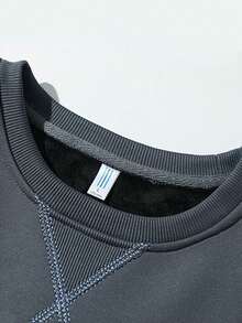 Sudadera informal de polar con cuello redondo para hombre, suéter sencillo con bloques de color para hombre, sudadera holgada con forro y bloques de color para hombre con un forro interior cálido, parte de nuestra colección otoño/invierno, adecuada para viajes y uso diario. - Gris - Ver 6