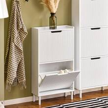 SoBuy Shoe Rack With 2 Flaps, Slim Shoe Cabinet, Shoe Rack With 2 Shelves, Shoe Chest Of Drawers, Shoe Storage, White, W X H X D Approx. 50 X 90 X 19 Cm FSR177-W - White - View 2