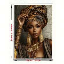 1pc 30X40CM(11.81X15.7 Inch) African Woman Wearing Exquisite Headwear Portrait Theme Diy Diamond Painting Kits Full Round Artificial Diamond Mosaic Art For Adult Set Easy For Beginners Home Decor - 彩色 - 查看 4