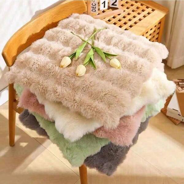 1/4pcs, 17.7in Rectangular Plush Faux Fur Chair Cushion - Soft, Non-Slip, Washable Sheepskin-Style Rug Pad For Bedroom, Makeup Stool, Sofa - Hand Washable, And Comfortable Seat Cover,School Supplies,Back To School