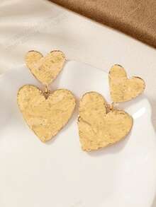 1 par de pendientes colgantes elegantes de moda con textura ondulada con forma de corazón - Dorado - Ver 4