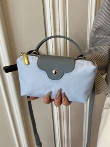 Bolso de mujer con contraste de telas versátil y casual, bolso cuadrado minimalista de nailon, bolso de mano con asa a la moda, bolso de estilo retro con correa extraíble, bolsos para adolescentes, estudiantes universitarias, principiantes y trabajadores de cuello blanco, perfecto para la oficina, la universidad, el trabajo, los negocios y los desplazamientos.