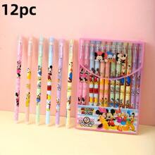 Sanrio 1pc 12pcs Erasable Gel Pen, 0.5mm Midpoint, Lightweight Plastic, Various Cartoon Designs, Including Mickey Mouse Design, Suitable For School And Office Stationery Back To School