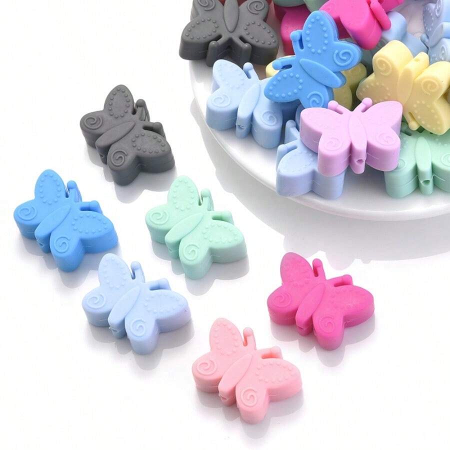 5 件/包 3D 蝴蝶形硅胶珠，笔用装饰珠，DIY 工艺制作配件