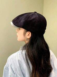 1pc Solid Color Retro Casual Polyester Brimmed Solid Color Beret Hat, Autumn/Winter Fashion Artist Cap Newsboy Cap