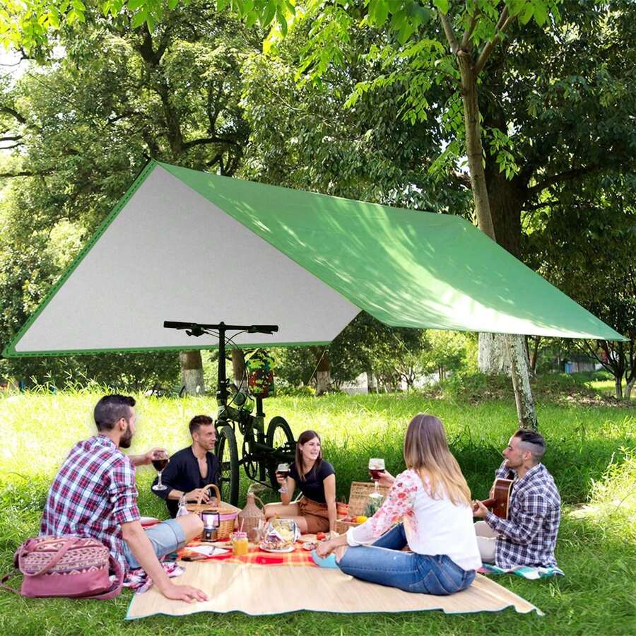3 M X 3 M Camping Tent Tarp Set , Tent Tarpaulin Waterproof Tarp For Hammock Sun Protection UV Protection Rain Protection Lightweight Portable Tent Tarp For Outdoor Camping Travel Hiking - Green - View 1