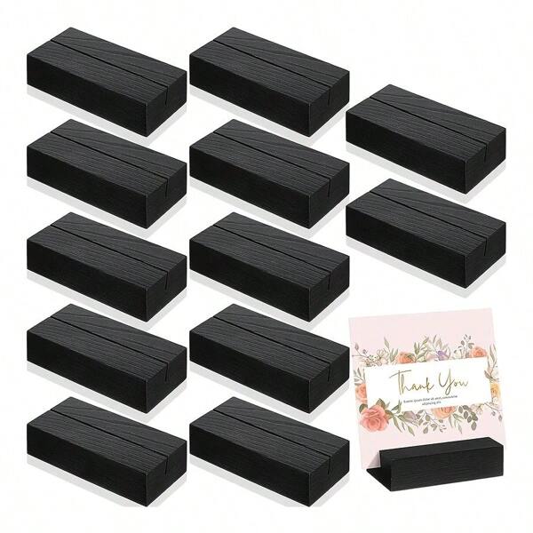 6/12/15 Stück schwarze Holz Platzkarten Halter - elegante Tischnummerständer für Hochzeiten, Geburtstage & Veranstaltungen - perfekt für Fotos, Bilder & Postkarten - glatter Hochglanzfinish, strapazierfähiges künstliches Holzmaterial, schwarze Holz Tischnummernständer