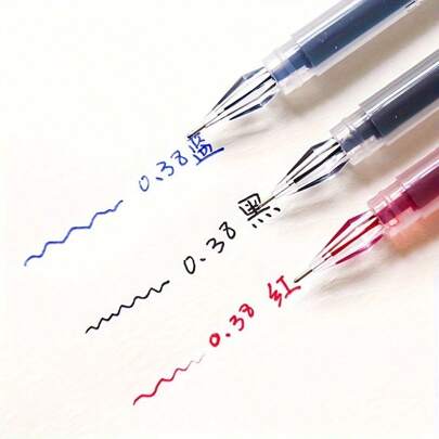 Pacote com 3 canetas, 0,38 mm, tinta de secagem rápida, preta/azul/vermelha - ideal para provas e uso no escritório, caneta com ponta fina para escrever na volta às aulas