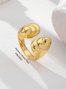 1 Pc Golden Color Chunky Statement Ring , 18K Gold Plating Cooper Metal Rings Set , Minimalist Simple Design Ring For Women
