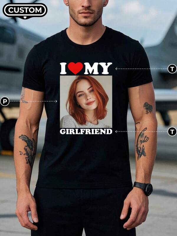 Personalisiertes Herren T-Shirt mit dem Text "Ich liebe" Freundin, Geschenk zur Jahresfeier. Individuelles T-Shirt Ornamental, Dawg Stylish, Mode, Hipster, Vertraglich, Einfaches Kostüm, Bescheidene Mode, Minimalistisch Chic, Lässig Individuell, Einzigartig, Personalisiert Ideale Geschenke für ihn Familie, Freund, Kinder