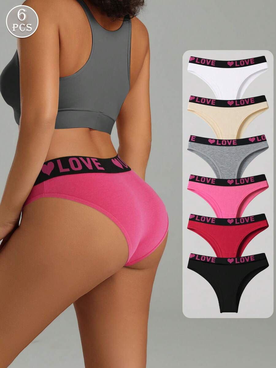 Set de 6 bragas de algodón de talle medio para mujer, ropa interior suave y cómoda con estiramiento, diseño dulce y lindo - Multicolor - Ver 1