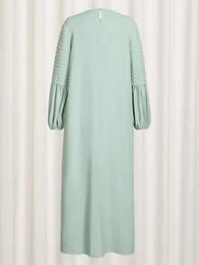 女士中东阿拉伯连衣裙宽松长袖褶皱设计穆斯林长袍 - 綠色 - 查看 2