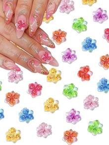 20/50/100 件花朵指甲饰彩色透明极光樱花指甲水钻适用于丙烯酸指甲 3D 渐变晕染樱花设计可爱指甲宝石树脂美甲用品女士女孩美甲饰物配件 DIY 指甲宝石