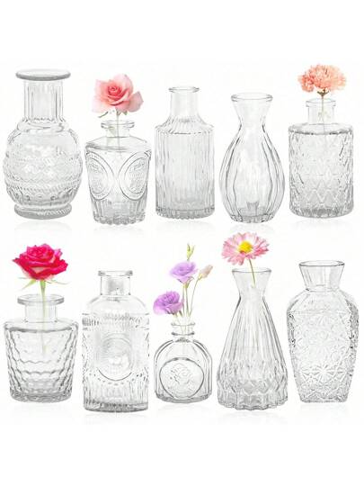 Vintage Mini Flower Vase, Various s, Small Bud Vase Centerpieces,Clear Pot Carving Perfect Rustic Wedding, Gathering Tafel ation,Home ,Flower Vase,Centerpiece,Table Birthday Graduation Room Glass