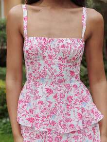 Women Boho Floral Maxi Dress Y2k Spaghetti Strap Square Neck Backless Ruffle Flowy Long Dresses Tiered Sleeveless Tie Up Dress Summer Wedding Guest Sundress Going Out Beachwear - Màu Hồng  San hô - Xem 3