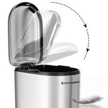 SONGMICS Bathroom Bin, 10L Small Bin With Lid, Pedal Toilet Bin, Slim For Small Spaces, Steel, Soft Close, Metallic Silver - 銀色 - 查看 4