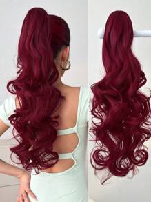 24 Inch Claw Ponytail Extension Hair Long Natural Wavy Wave Wine Red Color 24 Inch Add In Hair For Braids