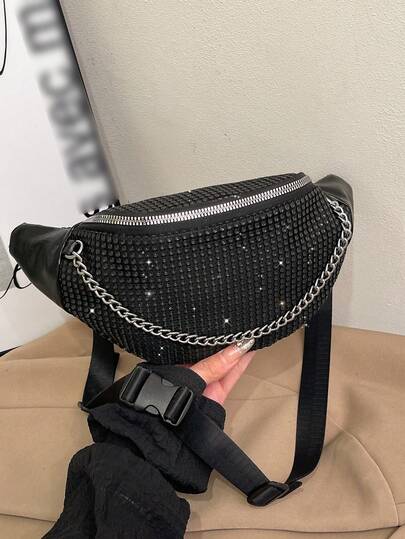 Summer Women's Diamond Chained One Shoulder Crossbody Bag Fanny Pack, Suitable For Students, Office, Commuting, Shopping, Traveling, Sports
