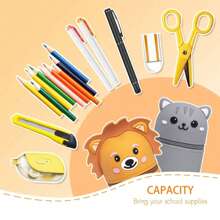 Astuccio per matite carino con stampa di leone/gattino, portapenne in silicone lavabile multifunzione, tazza di storage, articolo essenziale per il ritorno a scuola