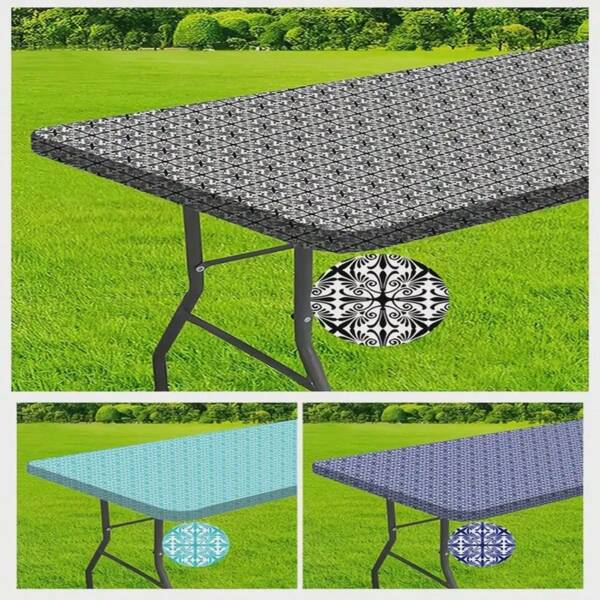 6ft Outdoor Tablecloth With Elastic Edge, Water Resistant, Suitable For Camping, Picnic, Garden Party - Durable Polyester, Navy Blue