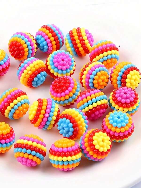 50 piezas /Cuentas de bola de mirto brillante - Vibrantes colores arcoíris, Diversión educativa DIY - Perfectas para diademas adorables, bodas románticas y accesorios nupciales