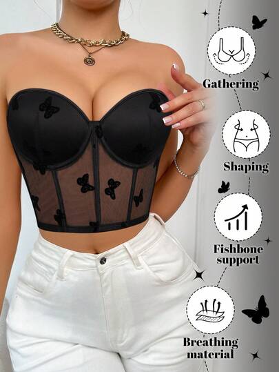 Czarny seksowny biustonosz damski push-up anty-rozszerzalny wygodna bielizna