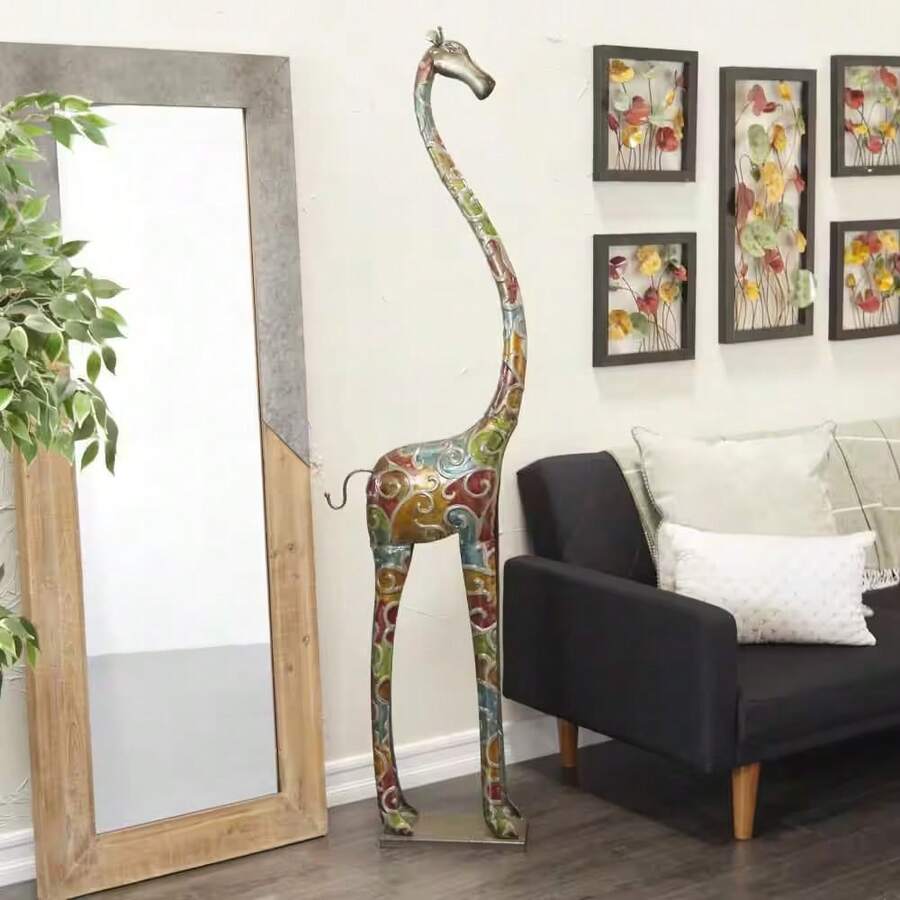 6-Foot-Tall Colorful Giraffe Sculpture Large Upright Whimsical Metal Iron Statue - Christmas Decorations Home Christmas Gifts Christmas Decor - 1 - View 1