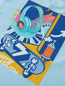 Balabala Boys' Quick-Dry 100% Cotton T-Shirt, Fashionable And Versatile Summer Piece - Ice Blue - View 7