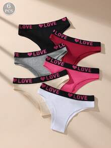 Set de 6 bragas de algodón de talle medio para mujer, ropa interior suave y cómoda con estiramiento, diseño dulce y lindo - Multicolor - Ver 3