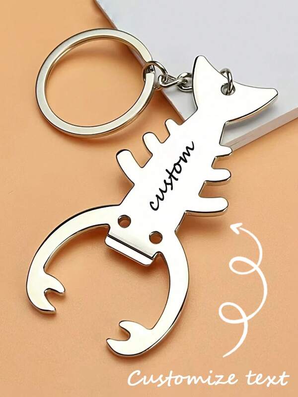1pc Personalized Fashion Lobster Bottle Opener Keychain, Multifunctional Metal Bar Souvenir Beer Bottle Opener, Customizable Text Bottle Opener Small Pendant, Backpack Decor Hanging, Party Favor Keyring