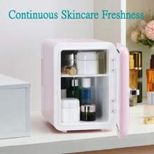 iceBlue Mini Fridge & Skincare Fridge With Transparent Window - 4L/6 Can Portable Cooler (Pink & White) For Car/Home Cosmetic & Beverage Storage - Dual-Temperature Heating/Cooling Design - Ideal Gift!