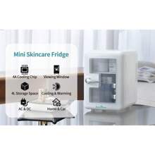 iceBlue Mini Fridge & Skincare Fridge With Transparent Window - 4L/6 Can Portable Cooler (Pink & White) For Car/Home Cosmetic & Beverage Storage - Dual-Temperature Heating/Cooling Design - Ideal Gift!