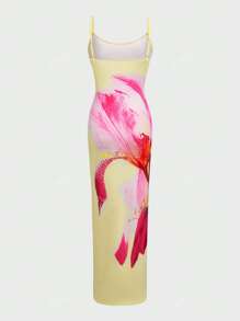 Minimalist Romantic Floral Print Elegant Sexy Knit Asymmetric/Asymmetrical Casual Dress, Suitable For Garden Party, Evening Date, Beach, Spring/Summer