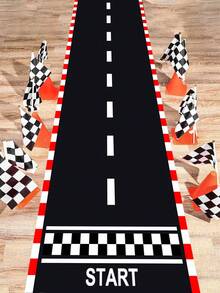 1Pc 60*250cm Racing Track Mat Polyester Tablecloth Table Runner,Black And White Runway Style,Racing Themed Party Game Mat,Sports Theme Party Decor,Perfect For Racing Party Track Background,Car Enthusiasts&Karting Events,Birthday Party Supplies,Home Decor,Racing Car Long Racetrack Floor Running Mat, Living Room Bathroom Decorative Floor Mat Mother's Day Graduation - MultiWarna - View 7