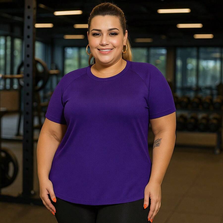 Plus Size Sports Tees & Tanks - 紫色 - 查看 1