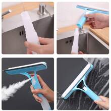 3-In-1 Multifunctional Glass Cleaning Brush With Built-In Spray Bottle - Ideal For Bathroom Mirrors, Windows And Car Glass - Durable Plastic Material, Bathroom Cleaning Tool | Vibrant Design | Attractive Design, Window Cleaning Brush