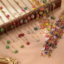 1pc Stainless Steel 18K Plated Multi-Color Flower Necklace, Suitable For Work, Party, Date, Summer Beach Jewelry Valentines - Yellow Gold - View 6