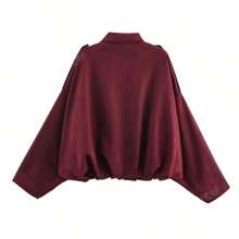 Giacca da donna casual di moda da strada con colletto alla coreana, manica lunga con chiusura lampo, vestibilità morbida e vintage