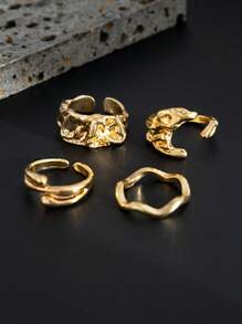 5pcs Minimalist Geometric Liquid Metal Rings Set, Adjustable Fashionable Punk Jewelry For Men
