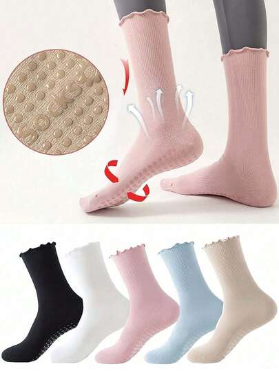 3 Pairs Women's Non-Slip Grip Socks, Suitable For Pilates, Yoga, Hospital, Barefoot, Providing Ankle Traction, Sticky Socks For Women