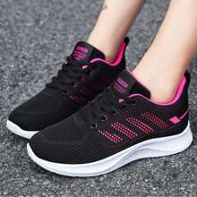 New Casual Ladies Flat Running Shoes, Front Lace-Up Mesh Breathable Low-Top Outdoor Sports Sneakers For Women